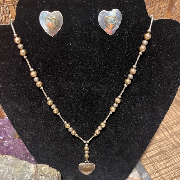 VTG VHC Chavez Navajo Pearl and Heart Sterling Silver 925 14KGF Beaded Necklace - Picture 5 of 8